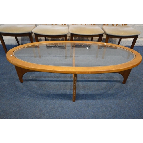 1214 - A STONEHILL STATEROOM TEAK OVAL GLASS TOP COFFEE TABLE together with a set of four G Plan teak dinin... 