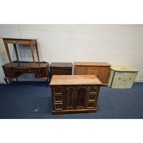 1224 - SIX VARIOUS PIECES OF FURNITURE, to include a mango wood side cabinet, width 100cm x depth 40cm x he... 