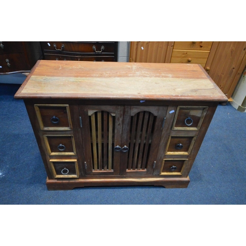 1224 - SIX VARIOUS PIECES OF FURNITURE, to include a mango wood side cabinet, width 100cm x depth 40cm x he... 