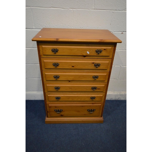 1228 - A  YOUNGER PITCH PINE CHEST OF SIX GRADUATED DRAWERS, width 78cm x depth 46cm x height 110cm