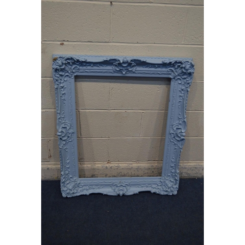 1422 - A ROCOCO PICTURE FRAME, later painted blue, 100cm x 87cm (SD)