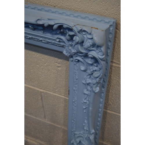 1422 - A ROCOCO PICTURE FRAME, later painted blue, 100cm x 87cm (SD)