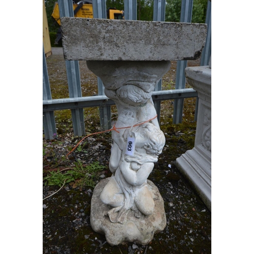 903 - A COMPOSITE FIGURAL BIRD BATH of two putto's, height 62cm (later top)