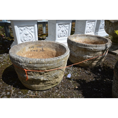 906 - A PAIR OF COOPERED BARREL STYLE PLANTERS, diameter 42cm x height 25cm along with three various other... 