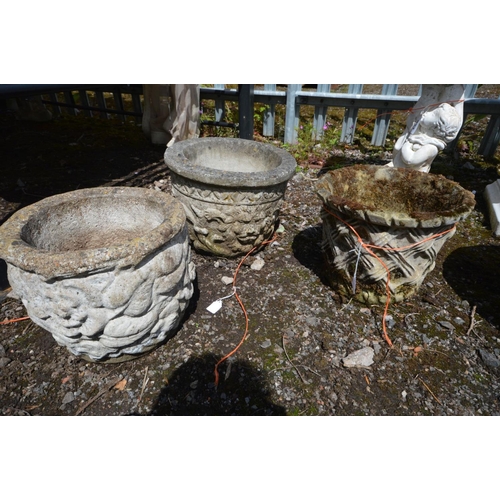 906 - A PAIR OF COOPERED BARREL STYLE PLANTERS, diameter 42cm x height 25cm along with three various other... 