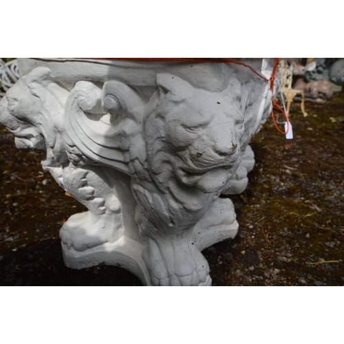 923 - A PAIR OF SQUARE PLANTERS, with lions masks to each corner, later painted white, 35cm squared x heig... 