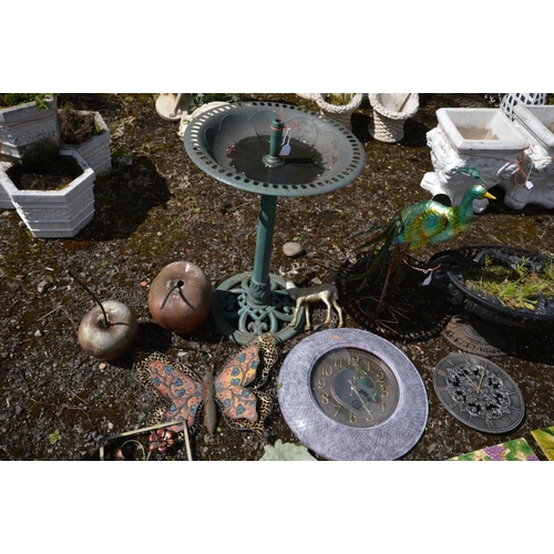 924 - A QUANTITY OF VARIOUS GARDEN ORNAMENTS, to include a plastic bird bath, ewer shaped planter, five va... 