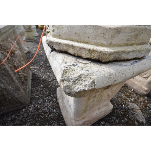 948 - A PAIR OF LARGE COMPOSITE FOLIATE DECORATED URNS with , on separate matched plinths with Art Nouveau... 