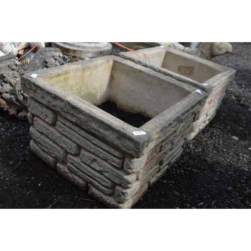 955 - A PAIR OF COMPOSITE BRICK EFFECT PLANTERS, stamped Sandford's stone, 35cm squared x height 24cm