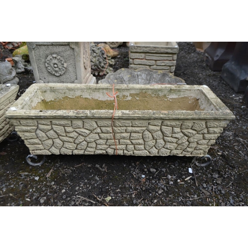 958 - A SET OF THREE COMPOSITE BRICK EFFECT RECTANGULAR PLANTERS, each length 70cm