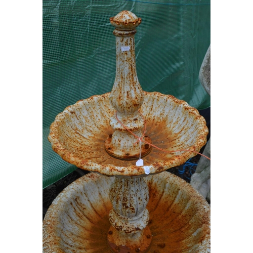 961 - A CAST IRON GRADUATED TWO TIER WATER FEACHURE, later painted white and rusted, on a square base larg... 