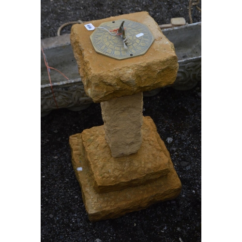 969 - A RED SANDSTONE SUN DIAL, breaks into four sections, height 90cm