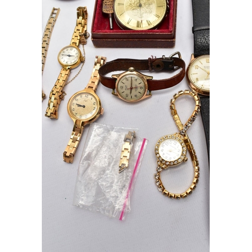 125 - A BOX OF ASSORTED WRISTWATCHES AND POCKET WATCHES, to include a cushioned shaped gold-plated 'Slava'... 