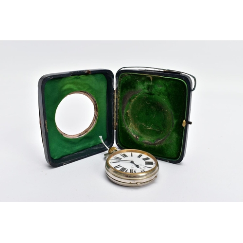 126 - AN EDWARDIAN SILVER POCKET WATCH CASE WITH POCKET WATCH, the case of a square form, hammer effect de... 