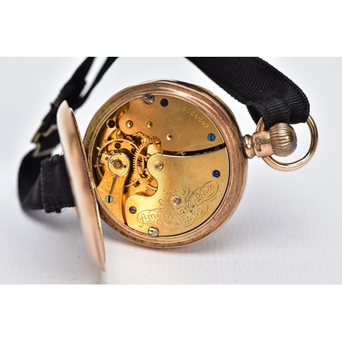 132 - A 9CT GOLD OPEN FACE POCKET WATCH CONVERSION, WHITE DIAL, Roman numerals, blue hands, plain polished... 