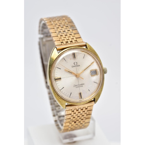 134 - A GENTS GOLD-PLATED 'OMEGA' WRISTWATCH, hand wound movement, round silver dial signed 'Omega, Seamas... 