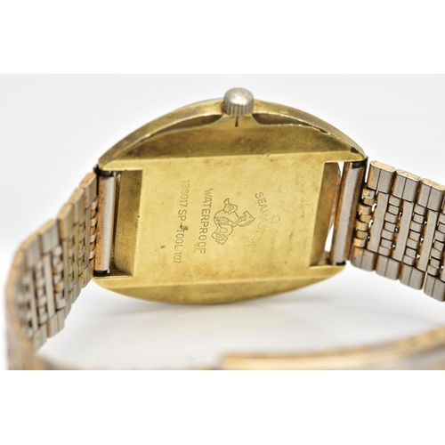 134 - A GENTS GOLD-PLATED 'OMEGA' WRISTWATCH, hand wound movement, round silver dial signed 'Omega, Seamas... 