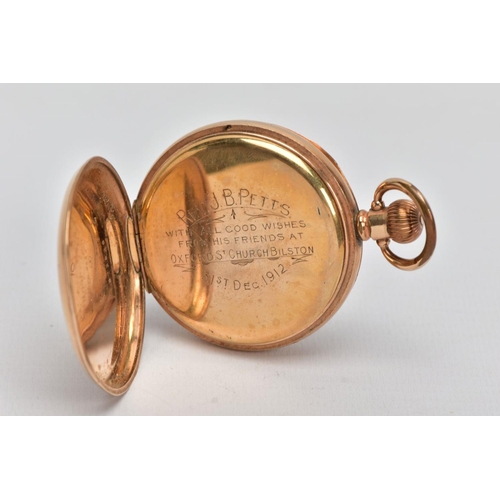 14 - A GOLD PLATED OPEN FACE 'WALTHAM' POCKET WATCH, round white dial signed 'Waltham U.S.A' Roman numera... 