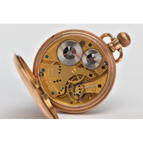 14 - A GOLD PLATED OPEN FACE 'WALTHAM' POCKET WATCH, round white dial signed 'Waltham U.S.A' Roman numera... 