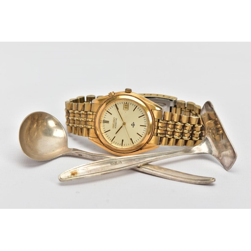 15 - A GENTS 'SEIKO KINETIC' WRISTWATCH AND A BABY FEEDING SET, a gents 'Seiko' wristwatch, round gold di... 