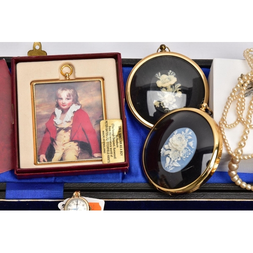 154 - A SELECTION OF ITEMS, to include four modern framed cameos, a modern framed miniature print, a silve... 