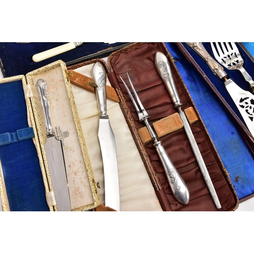 162 - A BOX OF CASED CUTLERY SETS AND A CANTEEN OF CUTLERY, to include six cased sets of cutleries such as... 