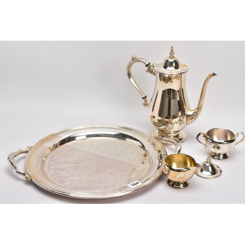 164 - A SILVER PLATE 'IONEIDA' THREE PIECE COFFEE SET AND DOUBLE HANDLED TRAY, to include  coffee pot with... 