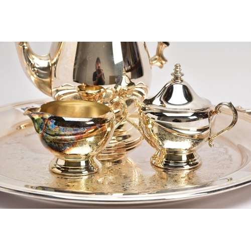 164 - A SILVER PLATE 'IONEIDA' THREE PIECE COFFEE SET AND DOUBLE HANDLED TRAY, to include  coffee pot with... 