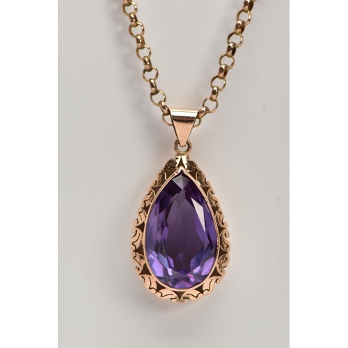 17 - A SYNTHETIC COLOUR CHANGE CORUNDUM SUITE OF JEWELLERY, to include a large pear shape pendant, pear s... 