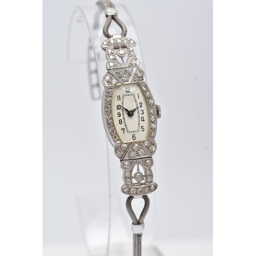 172 - AN EARLY 20TH CENTURY DIAMOND COCKTAIL WATCH, tonneau shape case diamond set with single cut diamond... 