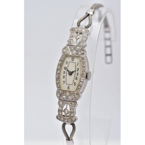 172 - AN EARLY 20TH CENTURY DIAMOND COCKTAIL WATCH, tonneau shape case diamond set with single cut diamond... 