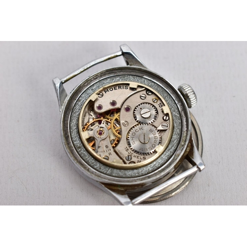 177 - A GENTS 'MOERIS' MILITARY WRISTWATCH, hand wound movement, round dial signed 'Moeris', Arabic numera... 