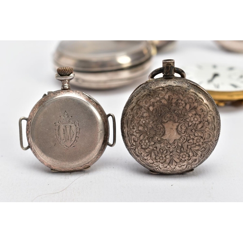 181 - TWO SILVER POCKET WATCHES AND TWO OTHERS, to include a silver open face pocket watch, plain polished... 