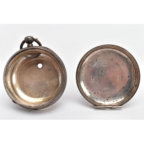 181 - TWO SILVER POCKET WATCHES AND TWO OTHERS, to include a silver open face pocket watch, plain polished... 