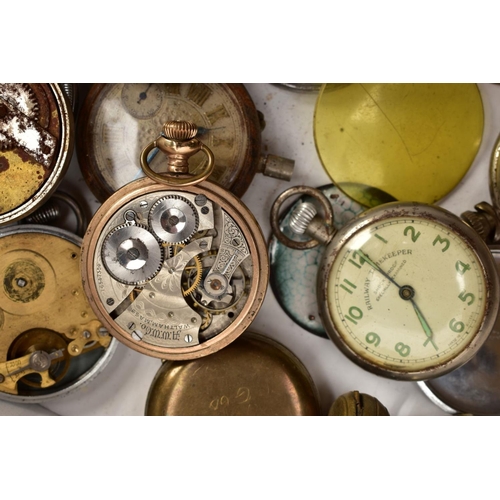 184 - A BOX OF ASSORTED POKCET WATCHES, POCKET WATCH PARTS AND MOVEMENTS, most in a very poor condition an... 