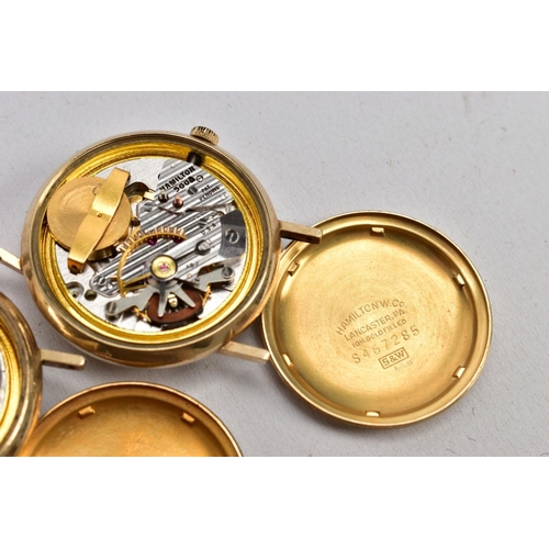 185 - TWO 'HAMILTON' ELECTRIC' WATCH CASES, each with a round silver dial, signed 'Hamilton Electric', Ara... 