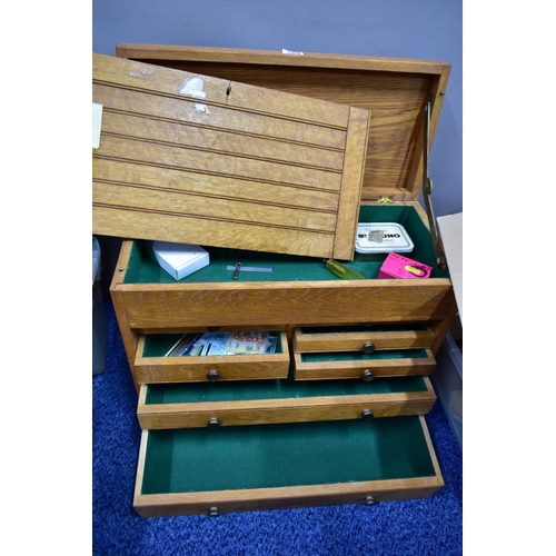 189 - THREE STORAGE CABINETS WITH CONTENTS, to include a grey plastic six graduated drawer storage box wit... 