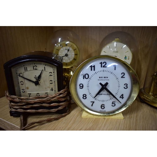 191 - NINETEEN MANTLE AND BEDSIDE CLOCKS, to include four plastic domed rotating pendulum clocks, such as ... 