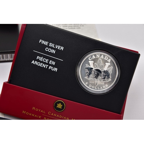 224 - A QUANTITY OF SILVER PROOF COINS to include two cased issues a 2005 five dollar 1945-2005, a 2006 si... 