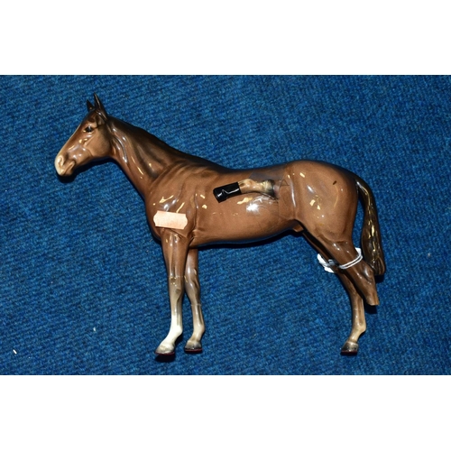 400 - SEVEN BESWICK BROWN HORSES/FOAL, comprising Bois Roussel Racehorse No 701, 2nd version (leg loose an... 