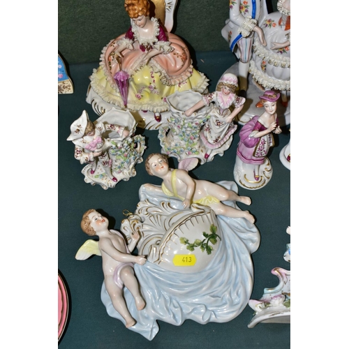 413 - A GROUP OF LATE 19TH CENTURY AND EARLY TO MID 20TH CENTURY CONTINENTAL PORCELAIN, including a Plave ... 