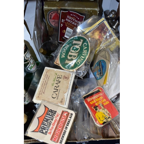 426 - A BOX OF BREWERYANIA, including beer mats, bottle labels, Skol glasses, Bass & Co Pale Ale Bicentena... 