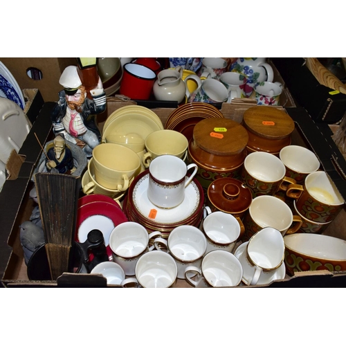 428 - SEVEN BOXES AND LOOSE CERAMCS, PICTURES, GLASSWARE, METALWARE, ETC, including a Ben Thomas jug and f... 