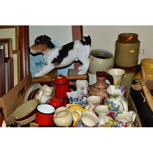 428 - SEVEN BOXES AND LOOSE CERAMCS, PICTURES, GLASSWARE, METALWARE, ETC, including a Ben Thomas jug and f... 