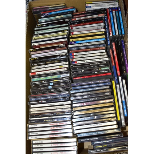 438 - THREE BOXES OF CD'S AND SINGLES, including boxed sets of Hits of the 60's, Blues Legends, Mozart, ot... 