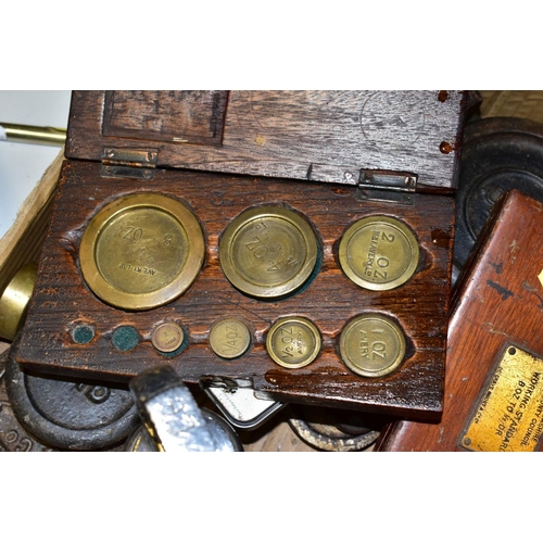 445 - A BOX OF VARIOUS WEIGHTS, comprising a boxed incomplete set of Lancashire County Council '8oz to ½DR... 