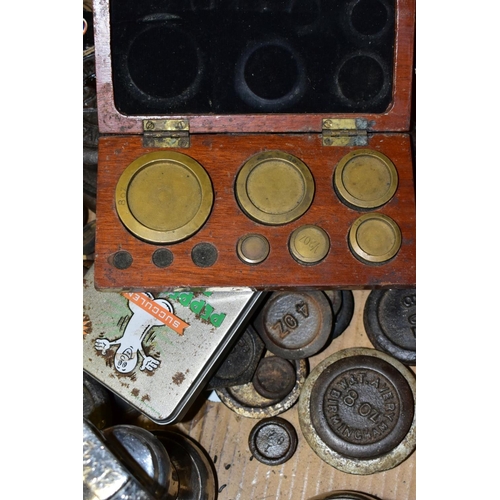 445 - A BOX OF VARIOUS WEIGHTS, comprising a boxed incomplete set of Lancashire County Council '8oz to ½DR... 