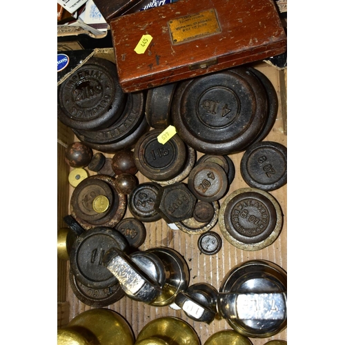 445 - A BOX OF VARIOUS WEIGHTS, comprising a boxed incomplete set of Lancashire County Council '8oz to ½DR... 