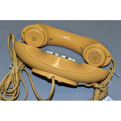 457 - A B.T. GENIE PUSH BUTTON TELEPHONE, in caramel plastic, some signs of use and wear, wired for modern... 