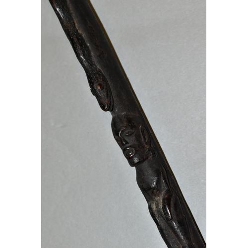 474 - TRIBAL INTEREST, a late 19th/early 20th Century Batak staff, carved with figures, reptiles etc, with... 